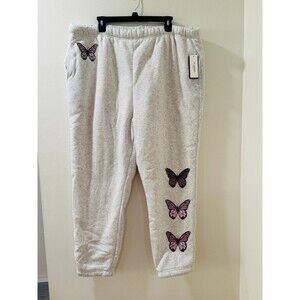 Women’s Light Gray Butterfly 3X Sweat Pants NWT No Comment Plus